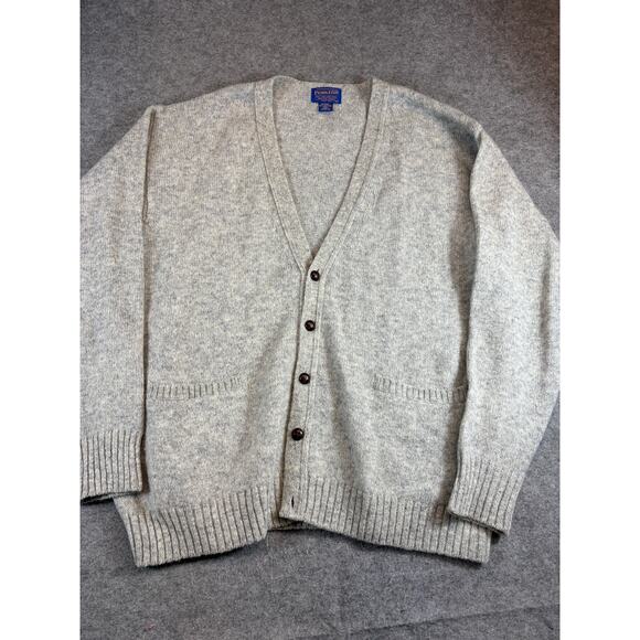 Vintage 80s 90s Pendleton Cardigan Mens XL Gray Shetland Wool Preppy Minimalist - Picture 1 of 7